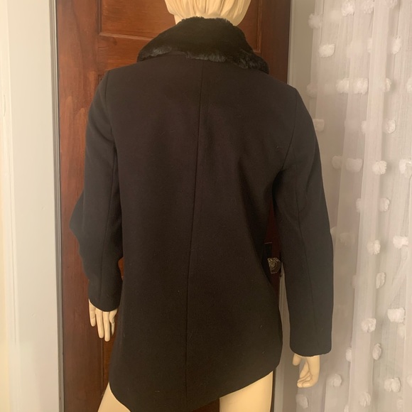 Primark Black Pea coat with faux fur collar, size 6 - Picture 4 of 5